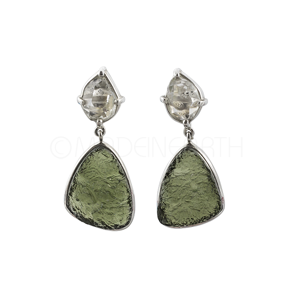 Herkimer Diamond and Moldavite Earrings